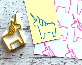 Hand carved rubber stamp - Unicorn Dala horse