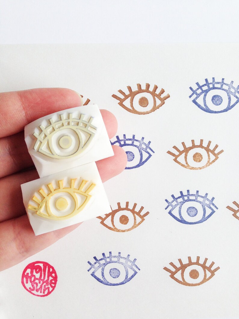 Eye rubber stamps face stamp hand carved stamps Etsy