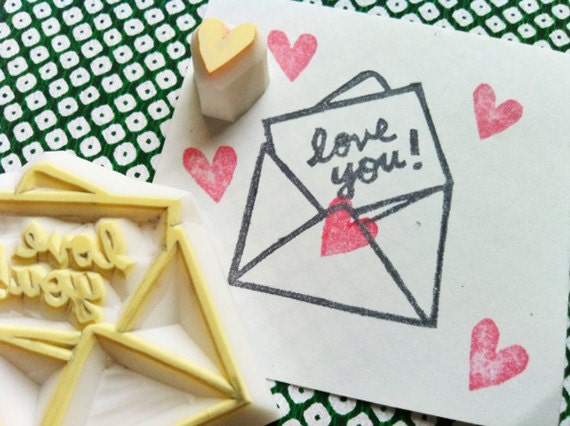 flying hearts design Loveletter rubber stamp three hearts rubber stamp mini rubber stamp tiny rubber stamp