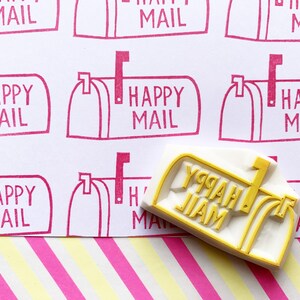 Mailbox rubber stamp, Happy mail stamp, Hand carved stamp by talktothesun image 3