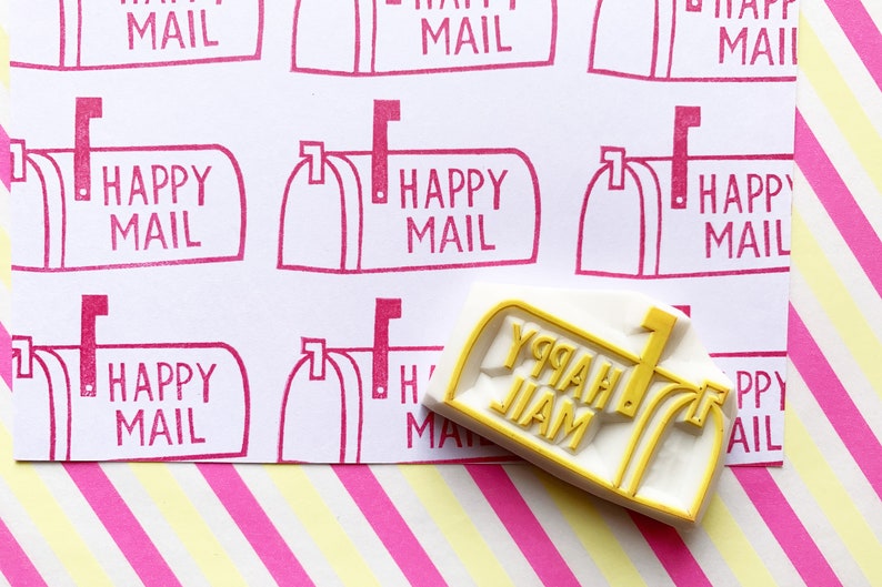 Mailbox rubber stamp, Happy mail stamp, Hand carved stamp by talktothesun image 3