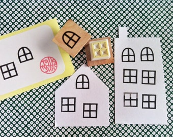 Fairy window rubber stamp set, Architecture stamp, Hand carved stamps by talktothesun