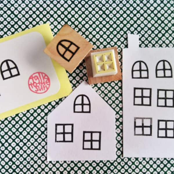 Fairy window rubber stamp set, Architecture stamp, Hand carved stamps by talktothesun