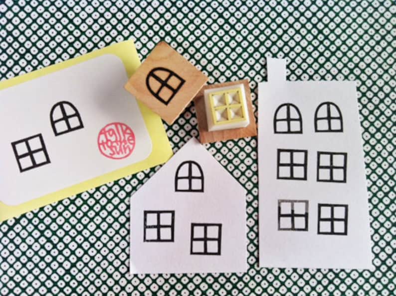 Fairy window rubber stamp set, Architecture stamp, Hand carved stamps by talktothesun image 1