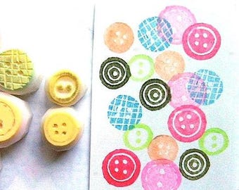 Hand Carved Button Rubber Stamp Set: Sewing Inspired Design | Style No.1