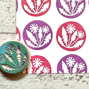 Dandelion rubber stamp, Wildflower stamp, Hand carved stamp, Nature lover gift