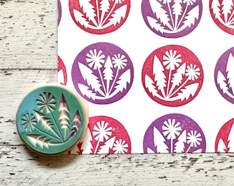 Dandelion Rubber Stamp | Hand Carved Stamp | Style No.2