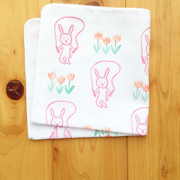 Mouchoir de lapin, hankie en coton pour enfants, serviette japonaise, cadeau amoureux des animaux