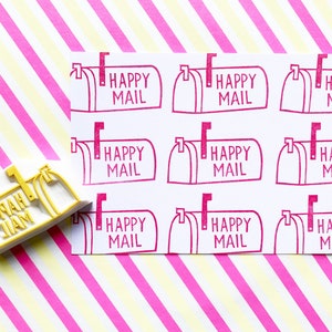 Mailbox rubber stamp, Happy mail stamp, Hand carved stamp by talktothesun image 2