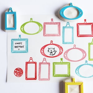 Bilderrahmen Stempel Set, Bilderrahmen Stempel, Handgeschnitzte Stempel, Bastelgeschenk für Kinder