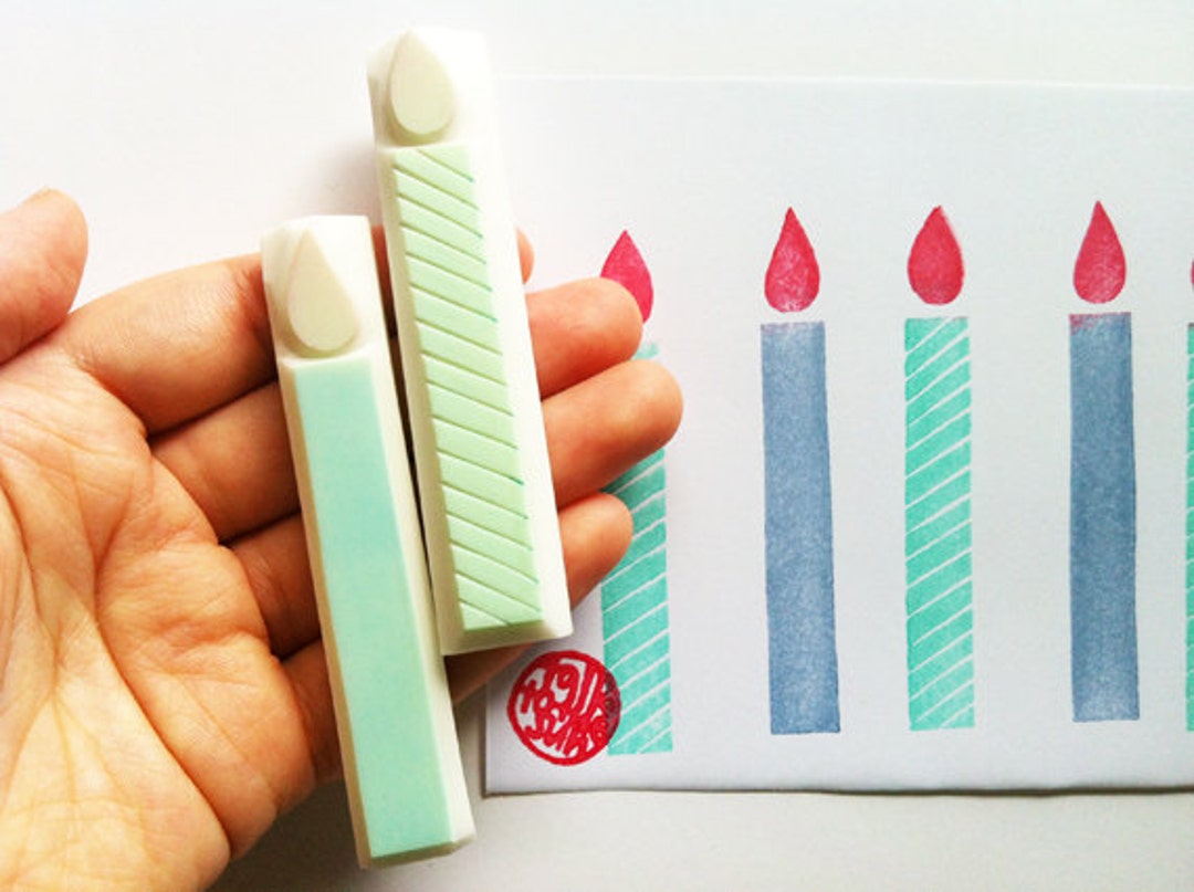 Candle Rubber Stamp Set, Birthday Candle Stamps, Hand Carved Stamps by
