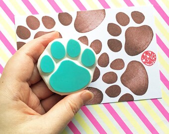 Paw print rubber stamp, Hand carved stamp by talktothesun, Animal lover gift