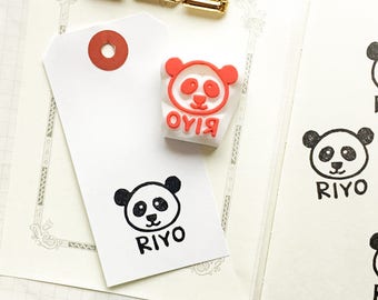 Custom name stamp, Panda rubber stamp, Hand carved stamp, Personalized gift