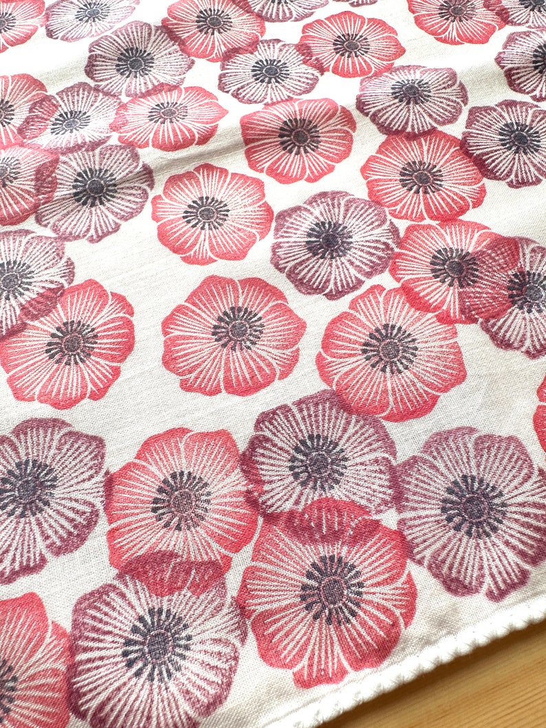 Anemone flower handkerchief, Ladies cotton hankie, Japanese hand towel, Eco friendly gift image 5