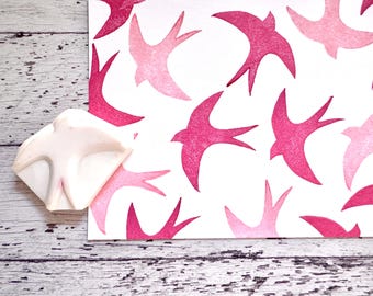 Flying Swallow Rubber Stamp | Hand Carved Stamp | Style No.3