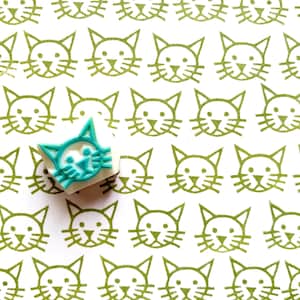猫のゴム印、かわいい動物のスタンプ、手彫りのスタンプ、猫好きの方へのクラフトギフト