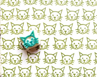 Cat rubber stamp, Cute animal stamp, Hand carved stamp for journaling, Cat lover gift