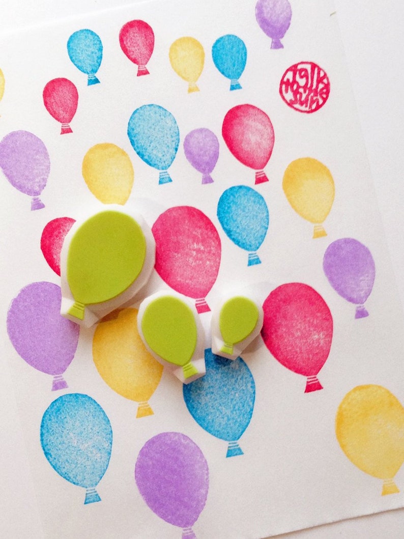 Balloon Rubber Stamps Party Balloon Stamps Hand Carved Etsy