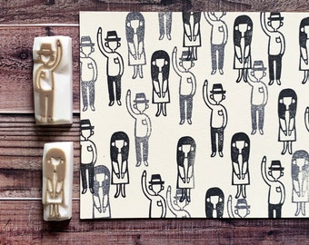 Boy & girl rubber stamp set, People stamp, Hand carved stamps by talktothesun