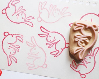 Rabbit rubber stamp, Woodland animal stamp, Hand carved stamp by talktothesun