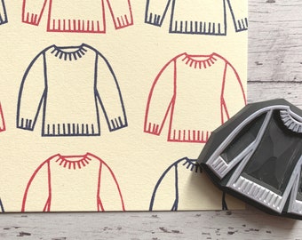 Simple sweater rubber stamp, Knitting stamp, Hand carved stamp by talktothesun