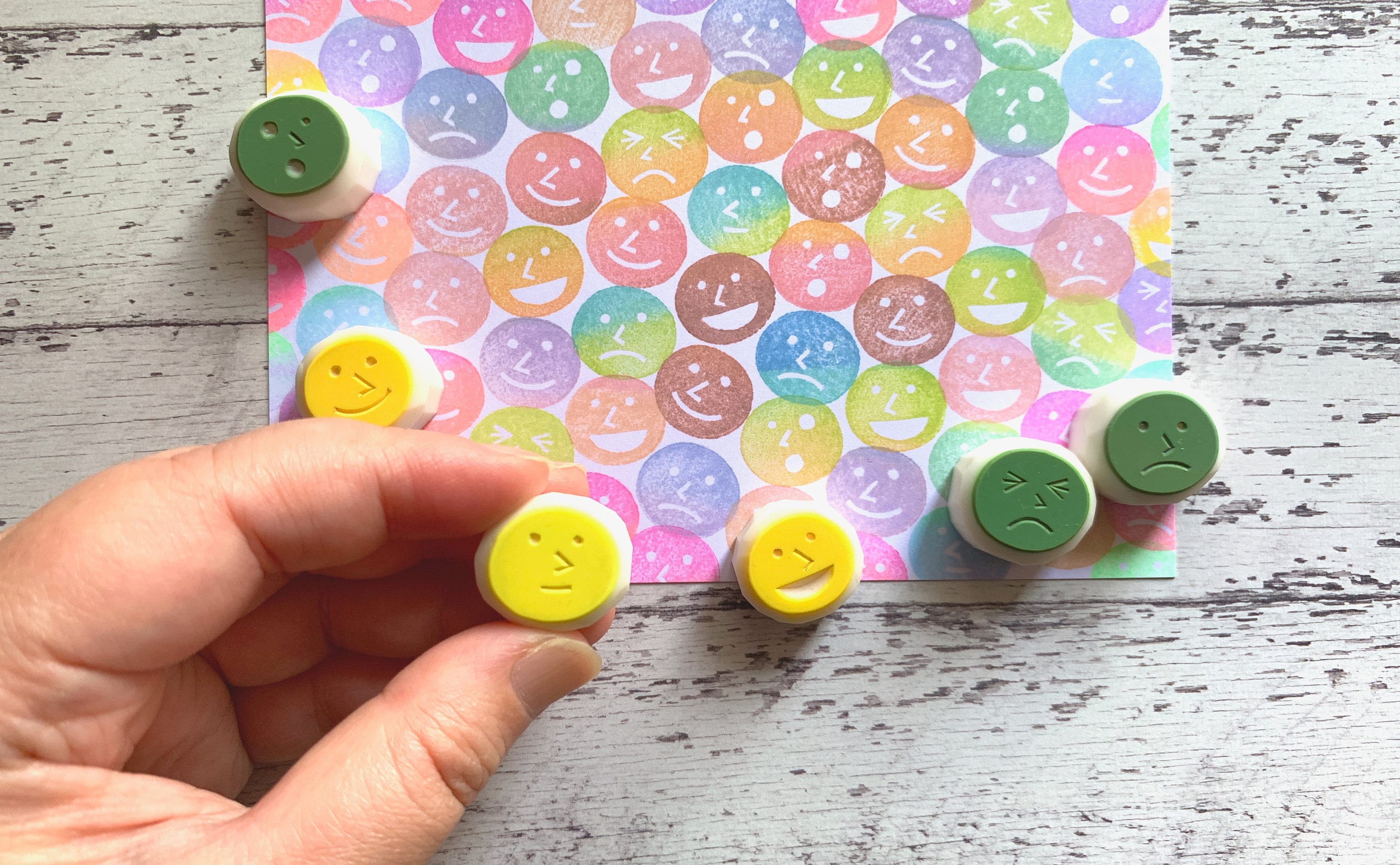 Emoji rubber stamps emotion stamps face stamps hand Etsy