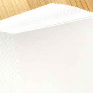 May include: A stack of white paper sheets on a wooden surface.