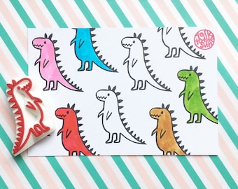 dinosaur rubber stamp, tyrannosaurus stamp, cute t-rex stamp, hand carved stamp by talktothesun