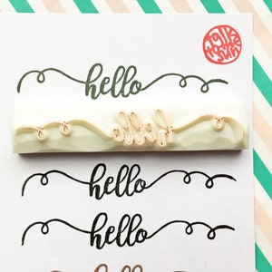 Hello rubber stamp, Calligraphy message stamp, Hand carved stamp by talktothesun image 1