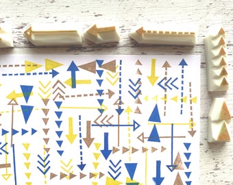 Arrow rubber stamp set, Geometric pattern stamps, Hand carved stamps by talktothesun