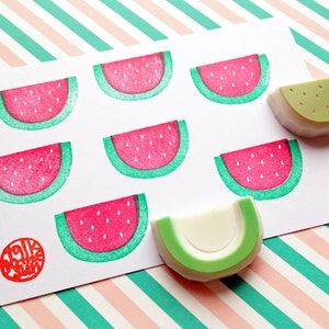 Watermelon rubber stamps, Tropical fruit stamp, Hand carved stamps image 3