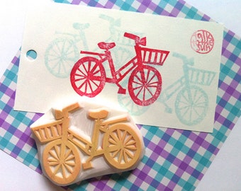 Bicycle rubber stamp, Bike stamp, Hand carved stamp by talktothesun