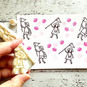 Catching butterfly rubber stamp set, Summer child stamps, Hand carved stamps, Gift for crafter