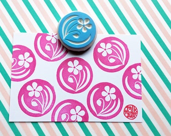 Violet flower rubber stamp, Botanical pattern stamp, Hand carved stamp by talktothesun