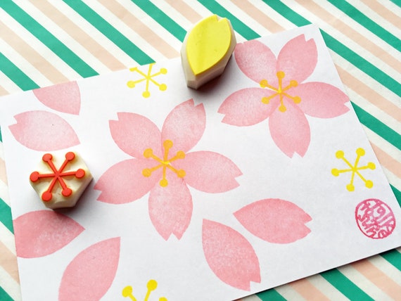Sakura Cherry Blossom Rubber Stamp Set | Hand Carved Stamps