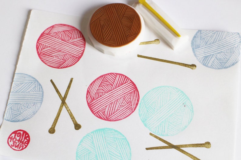 Knitting Rubber Stamp Ball of Yarn & Knitting Needle Stamps Etsy