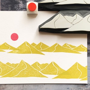 Desert rubber stamp set, Earth landscape stamp, Hand carved stamps, Gift for creatives