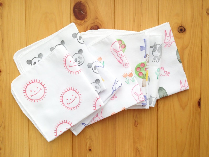 Rabbit handkerchief, Kids cotton hankie, Reusable cotton tissue, Eco friendly gift image 5