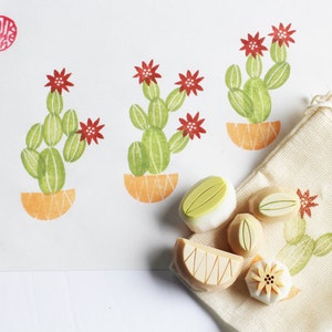 Cactus rubber stamp set, Cacti stamps, Hand carved stamps by talktothesun image 3