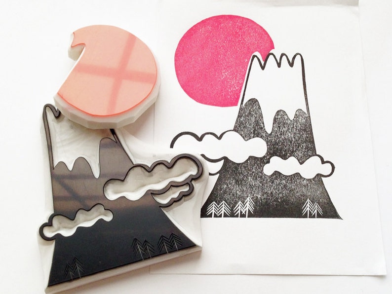 Mt Fuji and Sun Rubber Stamps Japanese Stamps Hand Carved Etsy