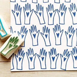 Hand Carved Rubber Stamp Set: Heart in Hands, DIY Crafts