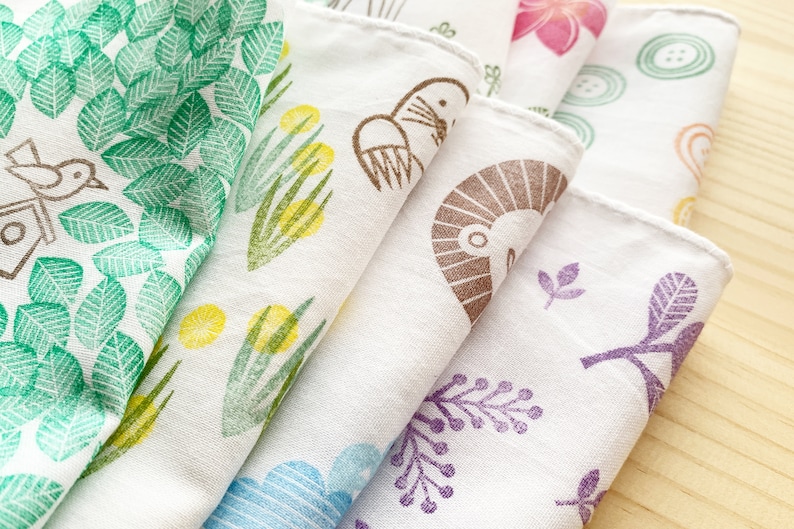 Anemone flower handkerchief, Ladies cotton hankie, Japanese hand towel, Eco friendly gift image 7
