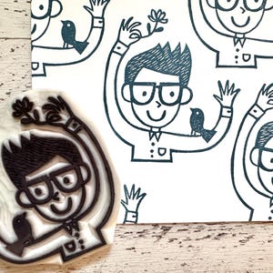 Boy And Singing Bird Hand Carved Rubber Stamp : Spring Crafts, Card Making