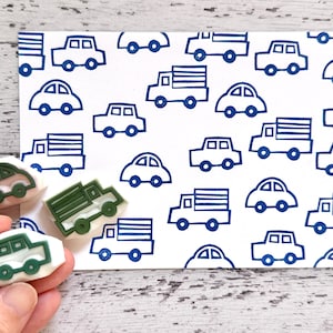 Juego de sellos de goma para automóviles, sellos de coches y camiones, sello tallado a mano, regalo artesanal para niño