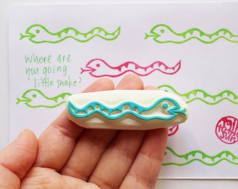 Cute snake rubber stamp, Rainforest animal stamp, Hand carved stamp by talktothesun