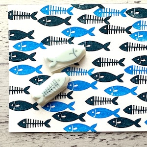 Juego de sellos de goma de pescado, sello de espina de pescado, sello tallado a mano, regalo artesanal para niños