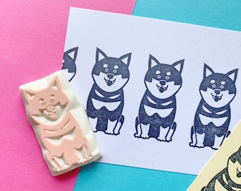 Smiley shiba inu rubber stamp, Japanese dog stamp, Hand carved stamp by talktothesun