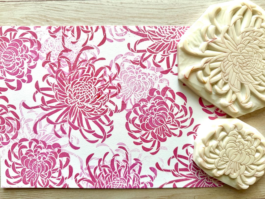 Chrysanthemum Flower Rubber Stamp Set | Hand Carved Stamps | Japanese ...