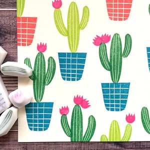 Cactusrubberstempelset, kamerplantstempel voor journaling, handgesneden stempel, ambachtelijk cadeau voor hem
