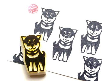 Hand Carved Shiba Inu Puppy Rubber Stamp: Japanese Dog Design